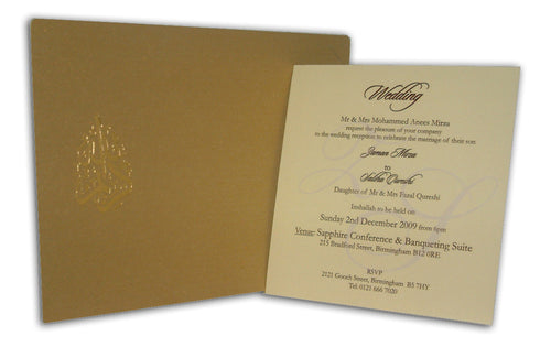 Load image into Gallery viewer, AK 305 Modern layered cream and gold Muslim invitations
