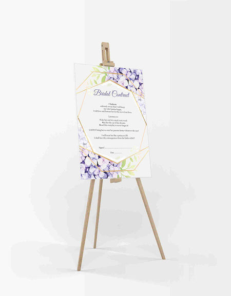 Side View of the Purple Floral bridal party contract, which is a bridal contract funny can also be used for bridal contract for groom