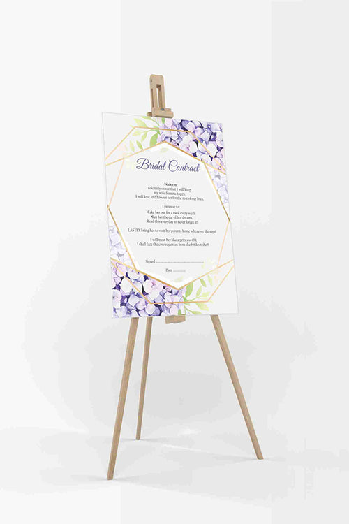 Load image into Gallery viewer, Purple Gold Floral – A1 Bridal Contract – Funny Agreement for Husband/Wife
