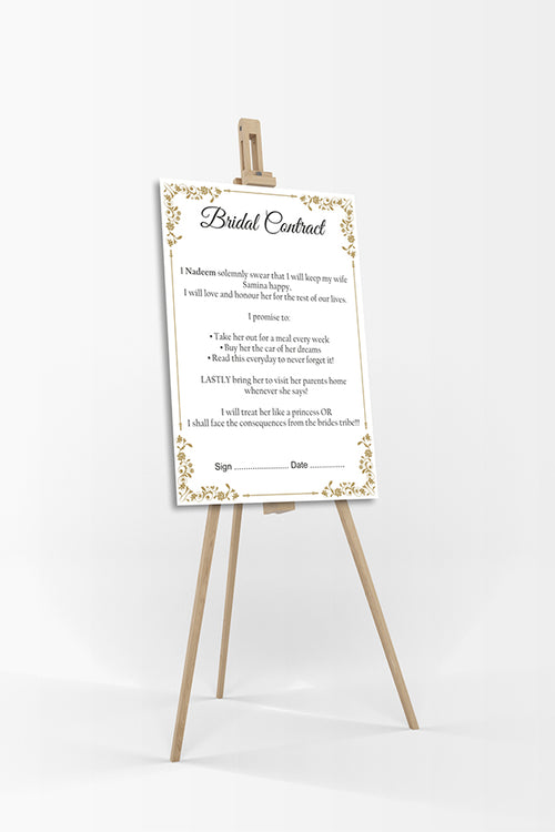 Load image into Gallery viewer, Gold Filigree – A1 Bridal Contract – Funny Agreement for Husband/Wife
