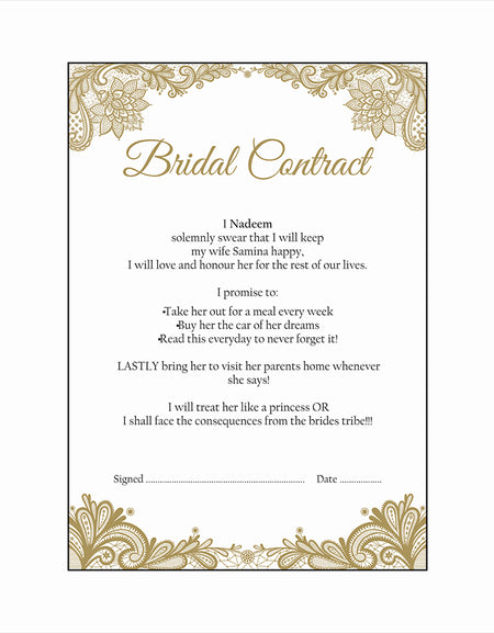 Gold Swirls – A1 Bridal Contract – Funny Agreement for Husband/Wife