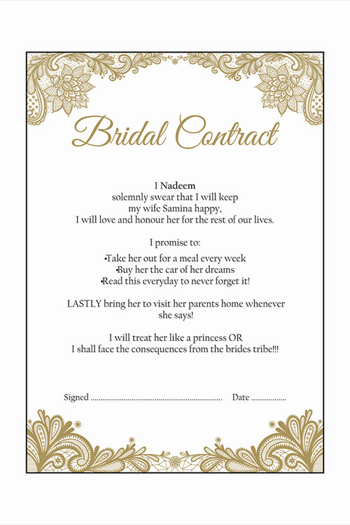 Load image into Gallery viewer, Gold Swirls – A1 Bridal Contract – Funny Agreement for Husband/Wife
