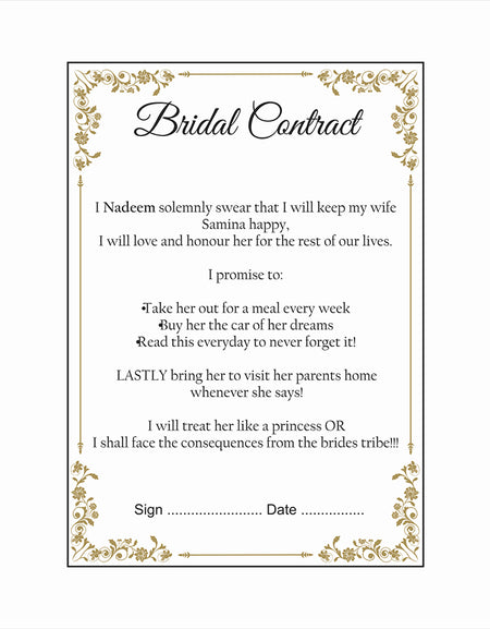 Gold Filigree – A1 Bridal Contract – Funny Agreement for Husband/Wife
