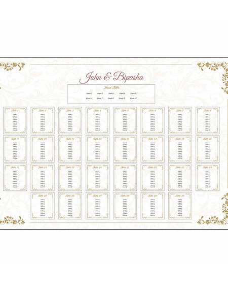 Wedding Table Plan A1 Board easle gold swirl personalised landscape wedding stationery