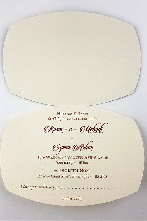 Load image into Gallery viewer, Mhendhi Evening Party dhol shaped invite also Ladies Sangeet card
