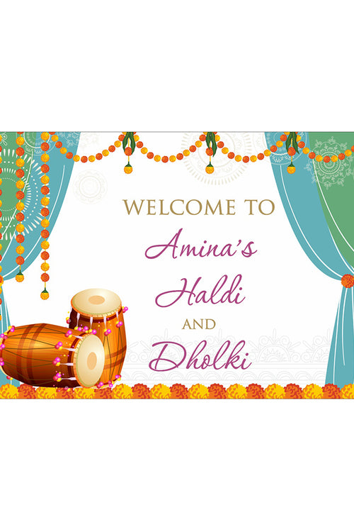 Load image into Gallery viewer, Dholki, haldi or Mhendi party welcome sign poster for Indian Pakistani events
