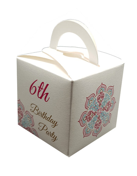 Sqaure Cube with handle Personalised Birthday favour boxes in Pink and blue