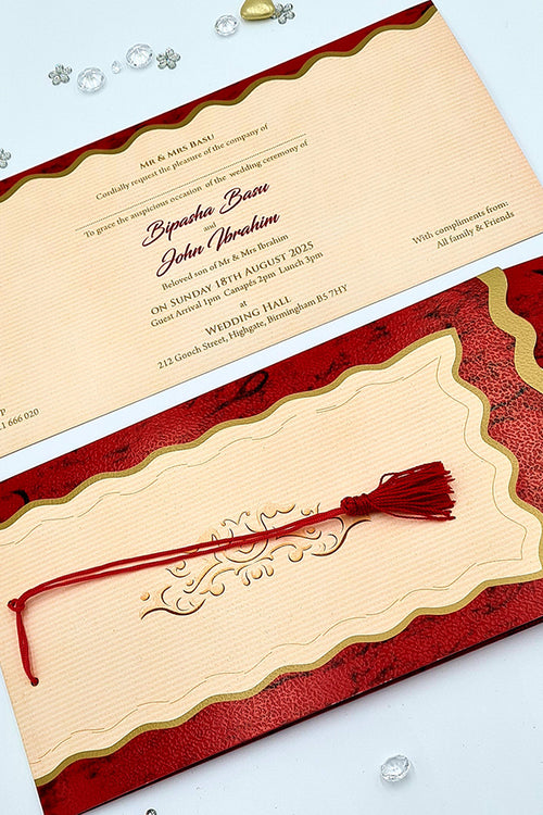 Load image into Gallery viewer, HW 037 Red and gold Asian style pocket Invitation with red Tassel
