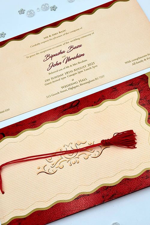 Load image into Gallery viewer, HW 037 Red and gold Asian style pocket Invitation with red Tassel
