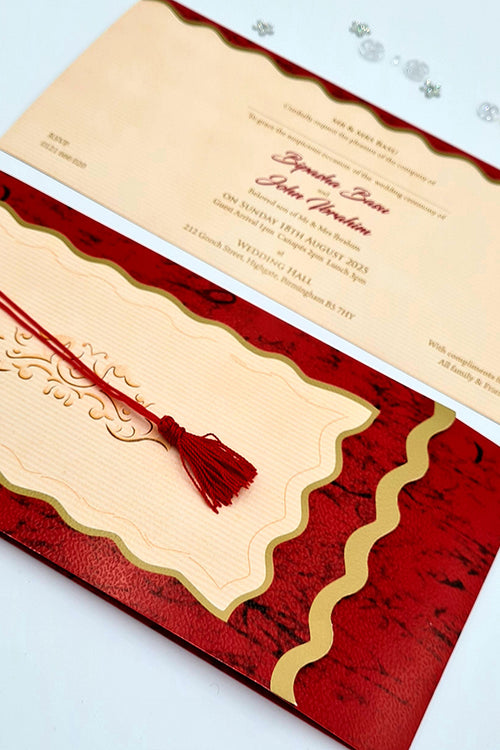 Load image into Gallery viewer, HW 037 Red and gold Asian style pocket Invitation with red Tassel
