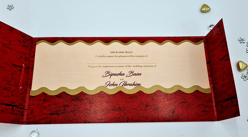 HW 037 Red and gold Asian style pocket Invitation with red Tassel