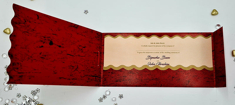 HW 037 Red and gold Asian style pocket Invitation with red Tassel