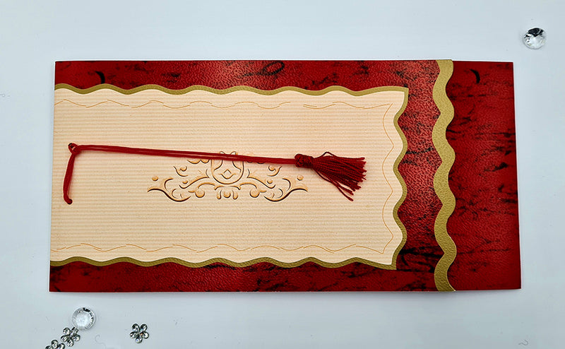 HW 037 Red and gold Asian style pocket Invitation with red Tassel
