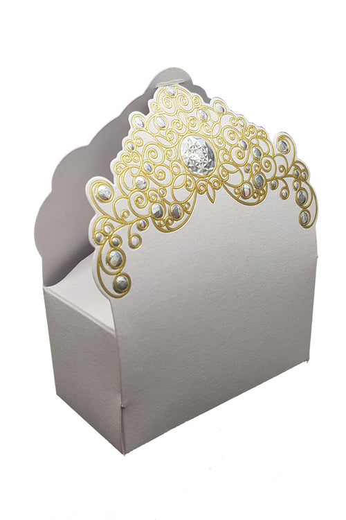 Load image into Gallery viewer, Embossed gold Foil and White party favour candy box LC 020
