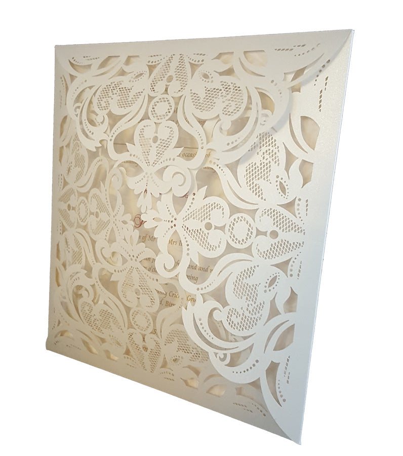 Dainty Ivory Square Gatefold Lasercut Invitation LC F001