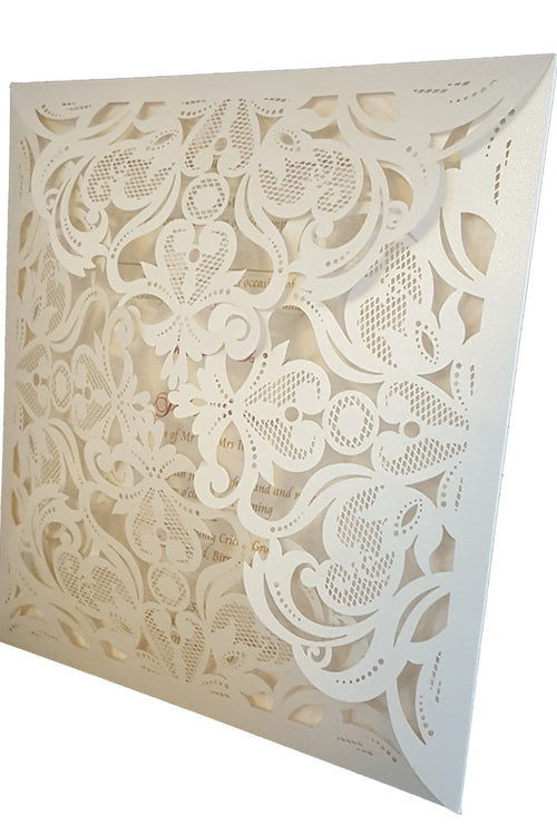 Load image into Gallery viewer, Dainty Ivory Square Gatefold Lasercut Invitation LC F001

