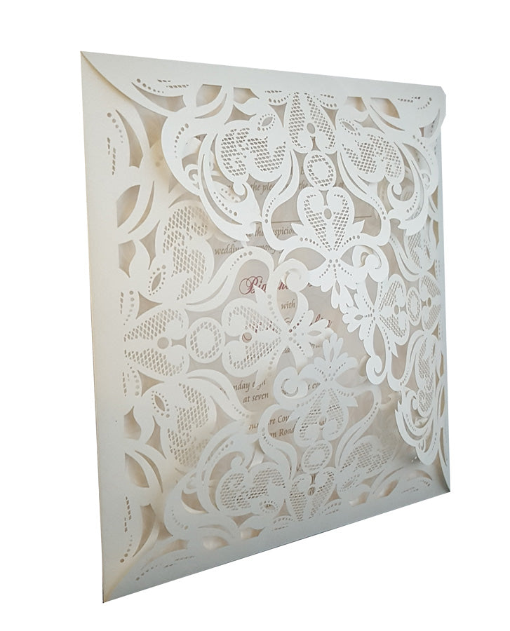 Dainty Ivory Square Gatefold Lasercut Invitation LC F001
