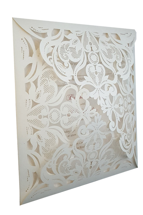 Load image into Gallery viewer, Dainty Ivory Square Gatefold Lasercut Invitation LC F001
