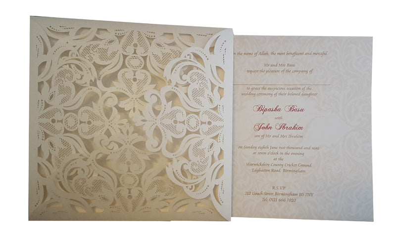 Dainty Ivory Square Gatefold Lasercut Invitation LC F001