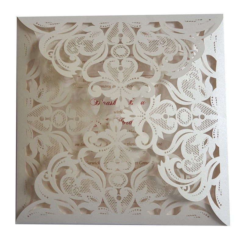 Dainty Ivory Square Gatefold Lasercut Invitation LC F001