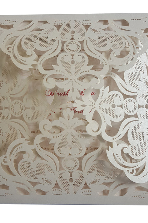 Load image into Gallery viewer, Dainty Ivory Square Gatefold Lasercut Invitation LC F001
