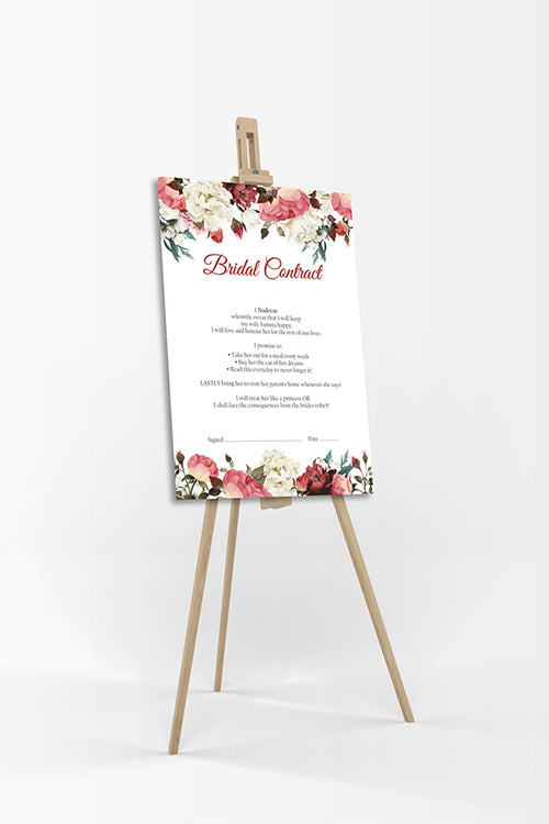 Load image into Gallery viewer, Light Floral – A1 Bridal Contract – Funny Agreement for Husband/Wife
