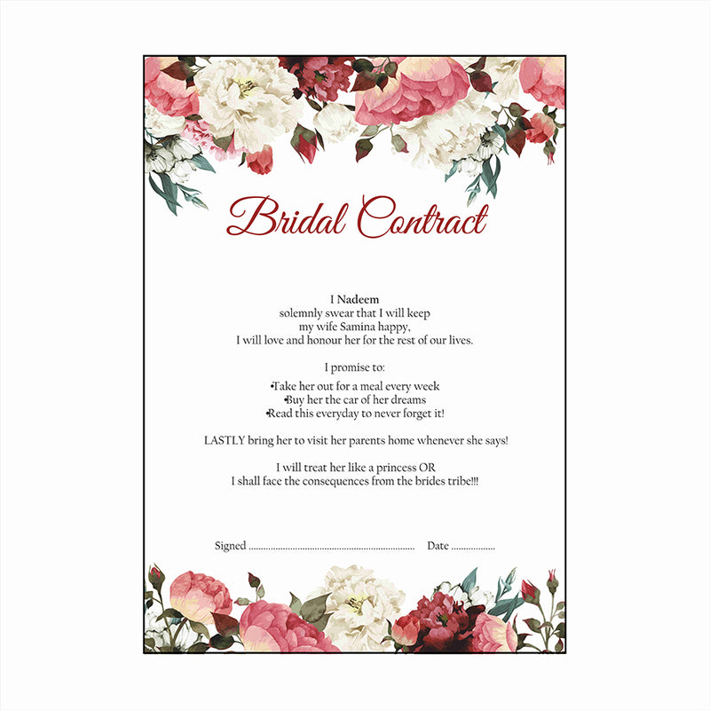 Light Floral – A1 Bridal Contract – Funny Agreement for Husband/Wife