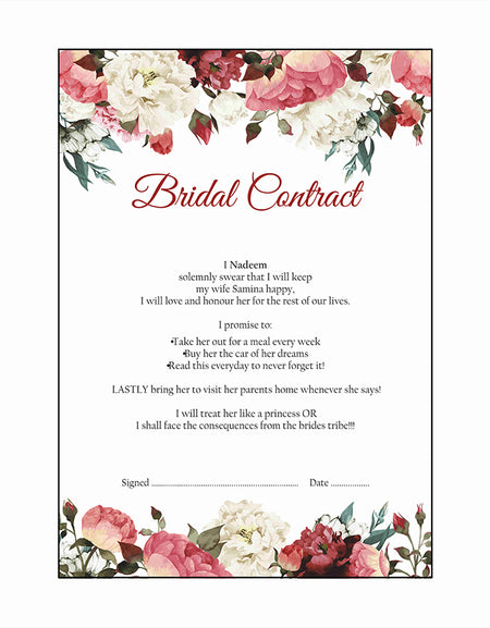 Light Floral – A1 Bridal Contract – Funny Agreement for Husband/Wife