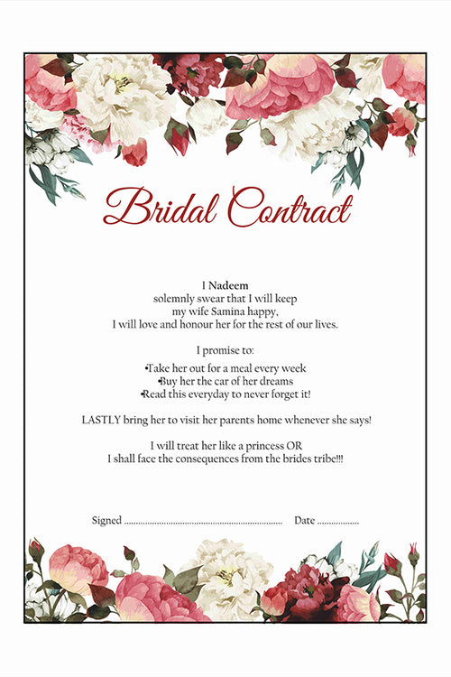 Load image into Gallery viewer, Light Floral – A1 Bridal Contract – Funny Agreement for Husband/Wife
