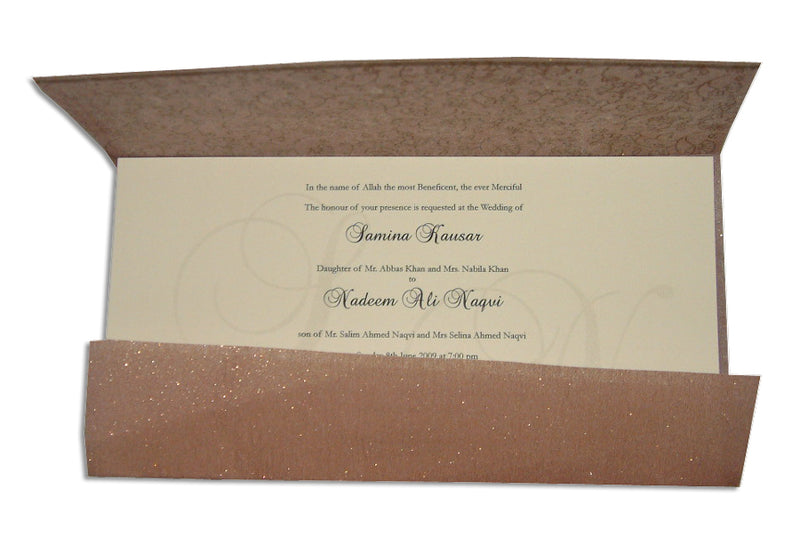 WD 8017 aubergine gold fabric invitation