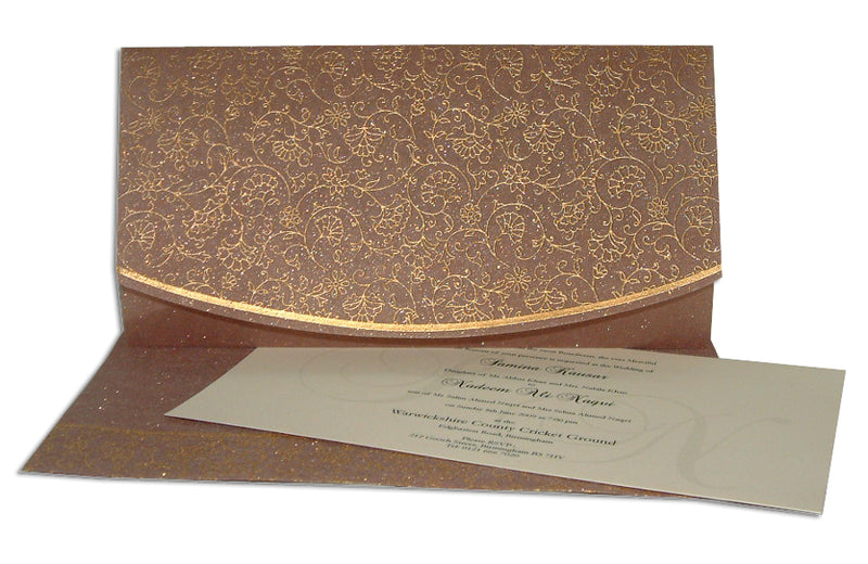 WD 8017 aubergine gold fabric invitation