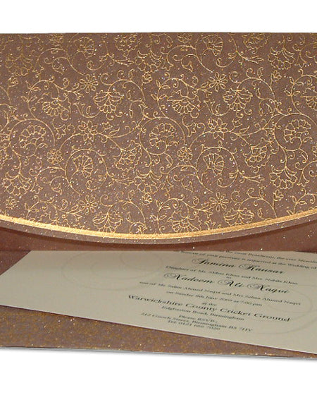 WD 8017 aubergine gold Pocket fabric invitation with matching envelope