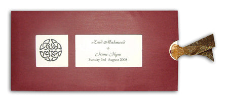 Front view of the RWB Maroon Pocket Invitation, showcasing its embossed floral pattern and dual cut-out windows.