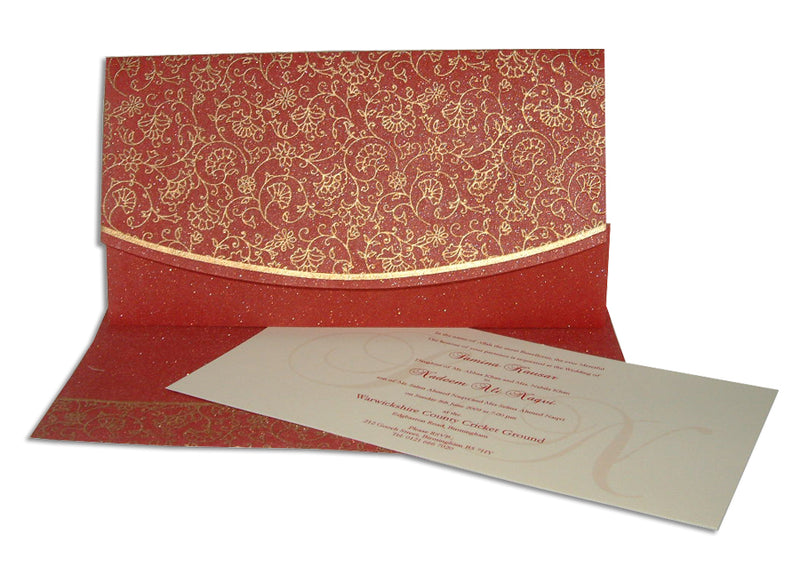 WD 8016 crimson filigree gold party fabric invitation