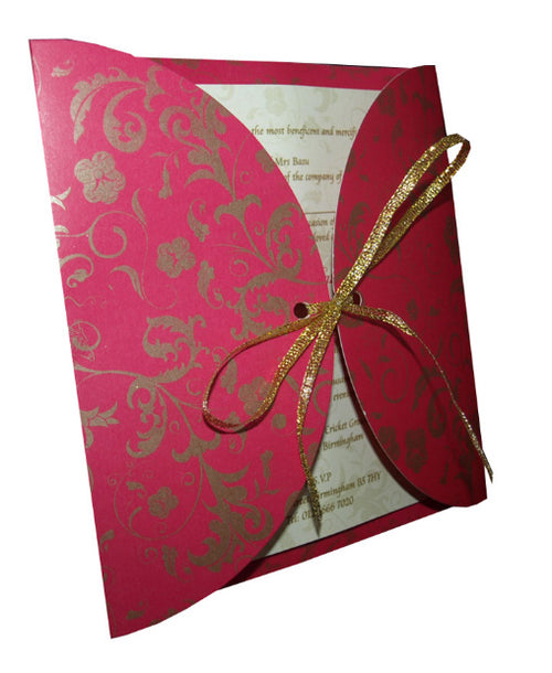 Load image into Gallery viewer, MCC pink and gold Gatefold Ribbon Invitation
