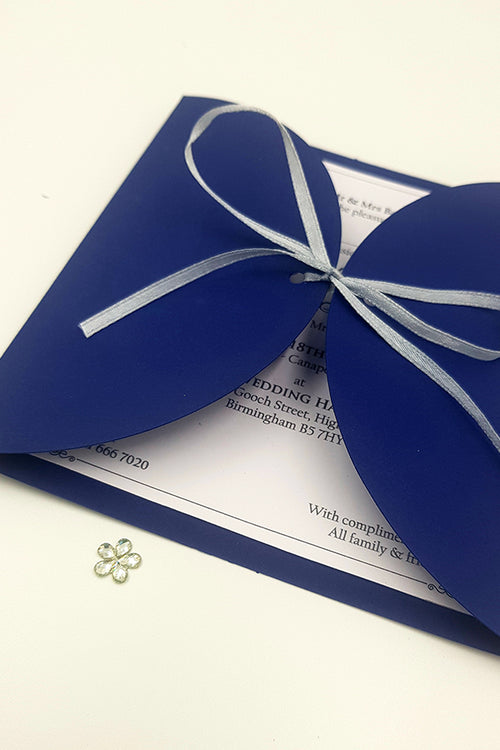 Load image into Gallery viewer, MCC Simple Blue With Silver Ribbon Gatefold Invitation

