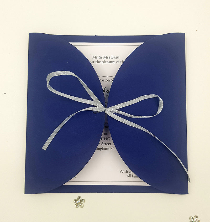 MCC Simple Blue With Silver Ribbon Gatefold Invitation