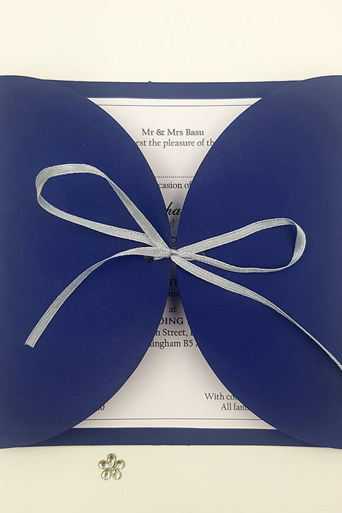 Load image into Gallery viewer, MCC Simple Blue With Silver Ribbon Gatefold Invitation
