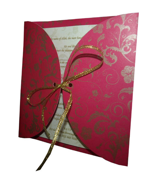 Load image into Gallery viewer, MCC pink and gold Gatefold Ribbon Invitation
