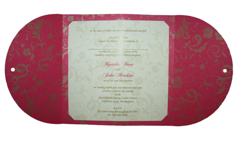 MCC pink and gold Gatefold Ribbon Invitation
