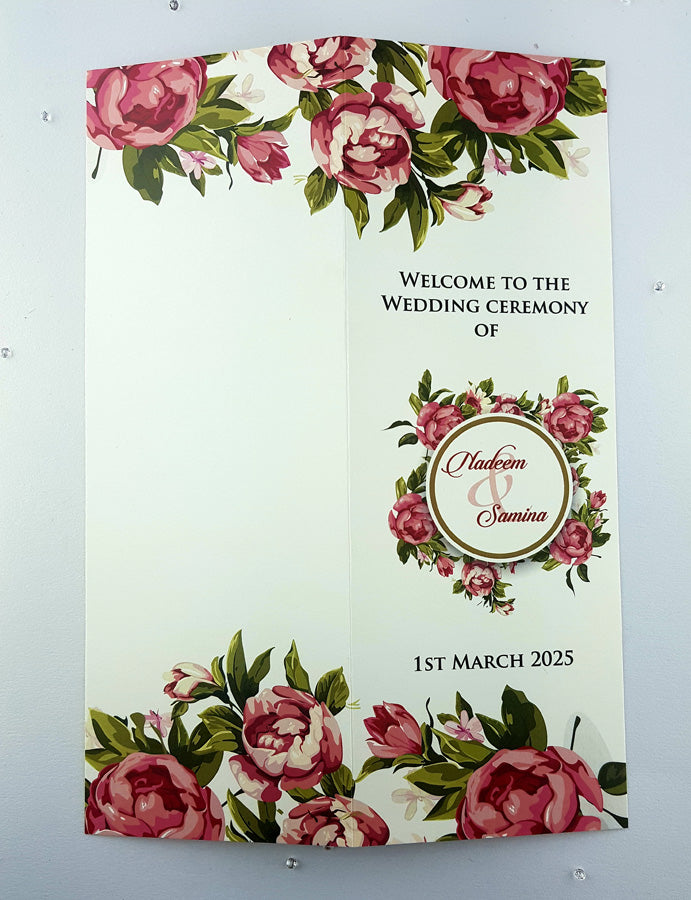 Fuchsia Rose Tall Portrait Personalised Table Menu 232