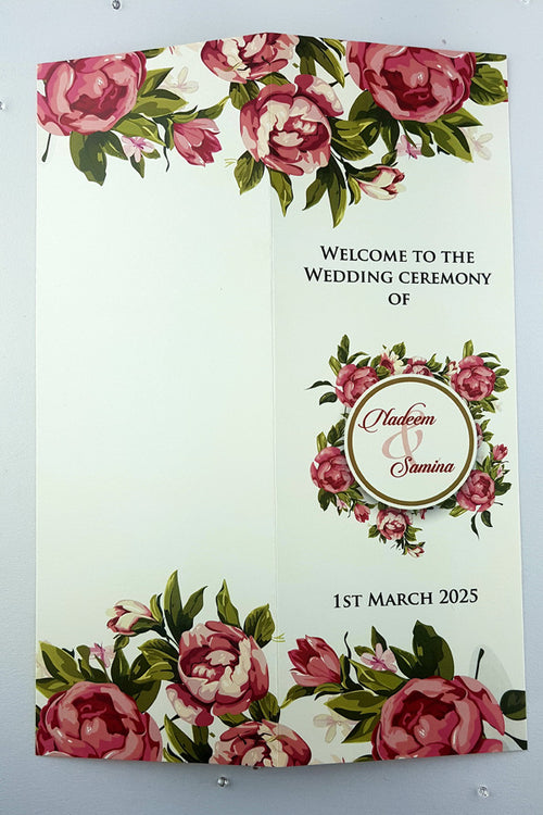 Load image into Gallery viewer, Fuchsia Rose Tall Portrait Personalised Table Menu 232
