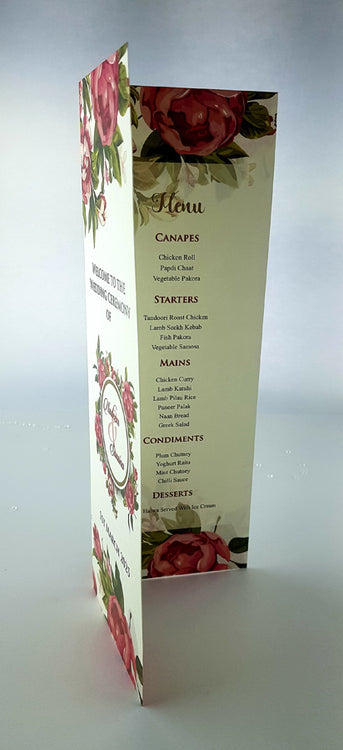 Load image into Gallery viewer, Fuchsia Rose Tall Portrait Personalised Table Menu 232
