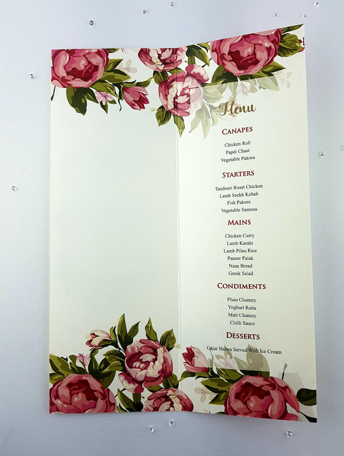 Fuchsia Rose Tall Portrait Personalised Table Menu 232