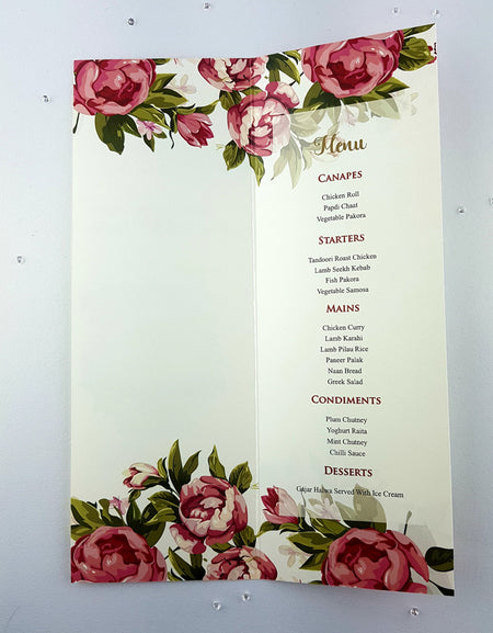 Fuchsia Rose Tall Portrait Personalised Table Menu 232