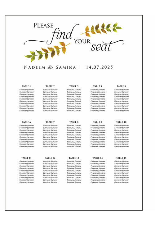 Load image into Gallery viewer, Minimalist Leaves – A1 Table Plan
