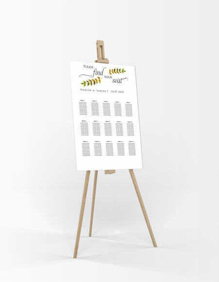 Wedding Table Plan 
A1 Board easle  personalised portrait wedding stationery minimalist leaf
