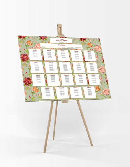 A1 Board Tableplan wedding stationey Easle Floral Mint