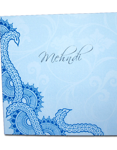 MND01B Cyan blue Henna pattern mehndi invitation card