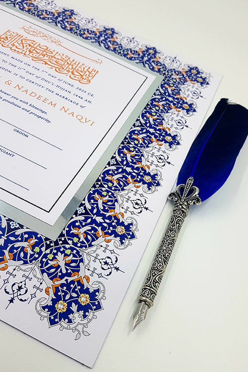 Load image into Gallery viewer, NK 103 Personalised and Customised Blue and silver Muslim Marriage Nikah Nama
